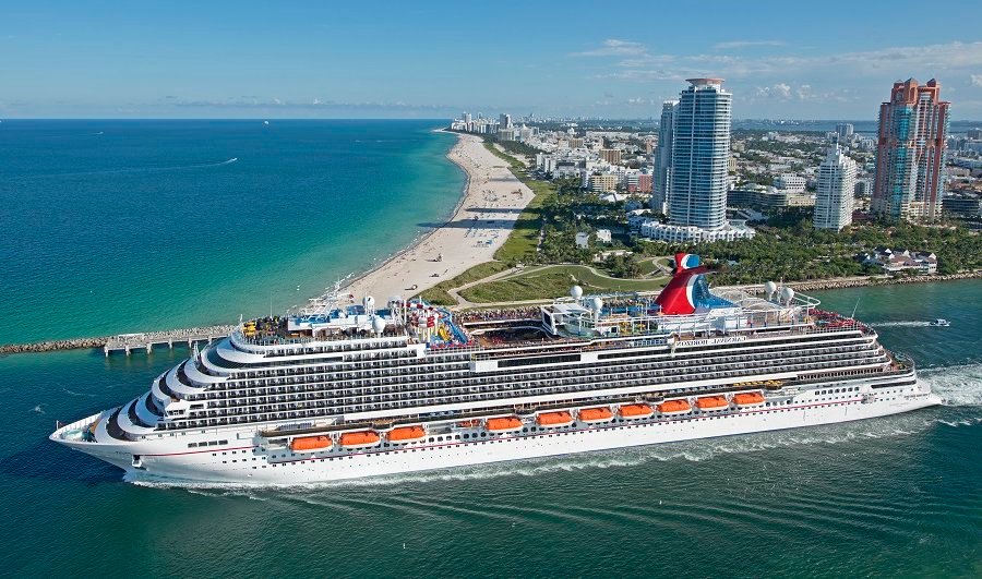 The new Carnival Horizon, the 26th ship for Miami-based Carnival Cruise Line, passes by South Beach in Miami Beach, Fla., on a two-day inaugural cruise Thursday, Sept., 20, 2018. Horizon is cruising on year-round six- and eight-day Caribbean voyages from PortMiami. The 1,055-foot-long vessel accommodates more than 4,000 guests and some 1,450 crew members. FOR EDITORIAL USE ONLY (Andy Newman/Carnival Cruise Line/HO)