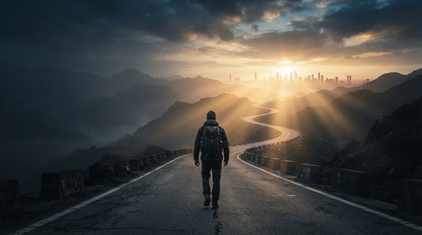 Person_walking_on_mountain_road_202609020746 Person_walking_on_mountain_road_202609020746