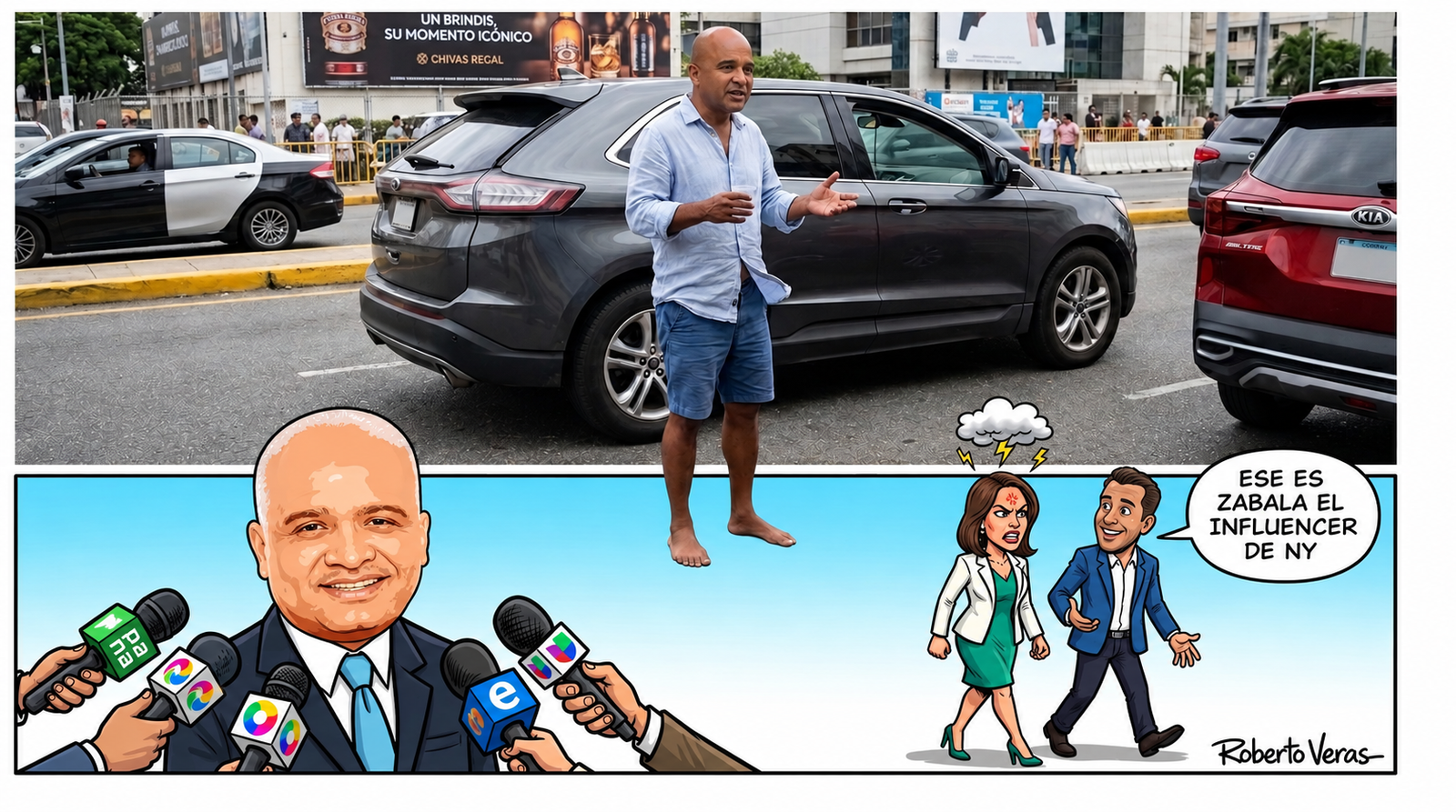 Noticias en dos paneles_ calle y caricatura Noticias en dos paneles_ calle y caricatura